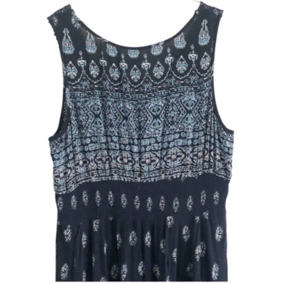 Billa Navy Blue Bohemian Crochet Lace Print Maxi Dress Large - Picture 3 of 7